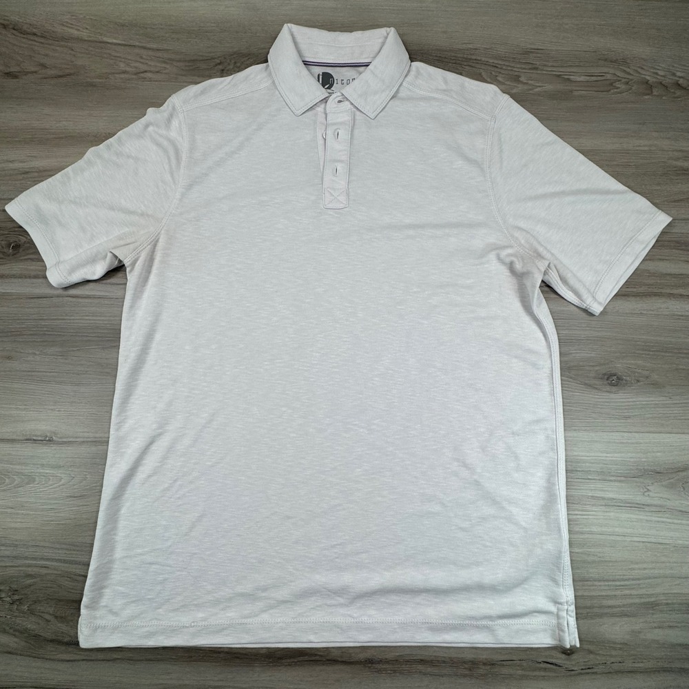 Nicoby Mens White Slub Knit Modal Blend Short Sleeve Polo Shirt Large L
